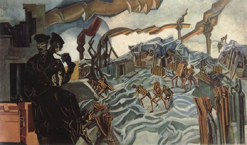 wyndham lewis a battery shelled France oil painting art